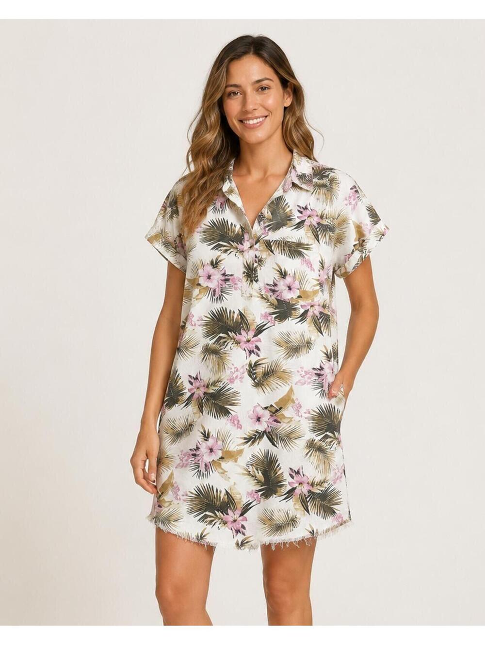 KUT from the Kloth Raelynn Lyocell Tropical Floral Palm Shirt Dress XL 35"